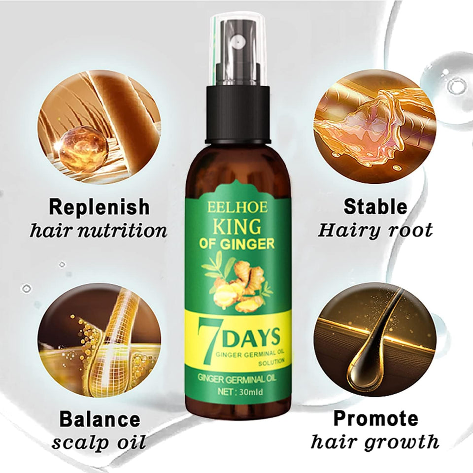 4Boxs 7 Days Ginger Hair Growth Oil Spray, Germinal Serum Essence Oil, Supports Healthy Hair, Thinning Treatment Hair Growth Oil for Women & Men 30ML, 1.01 Fl oz/1 Box